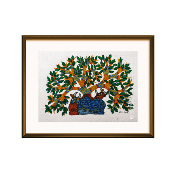 Gond Tribal Painting of A Pair of Nilgai Close view